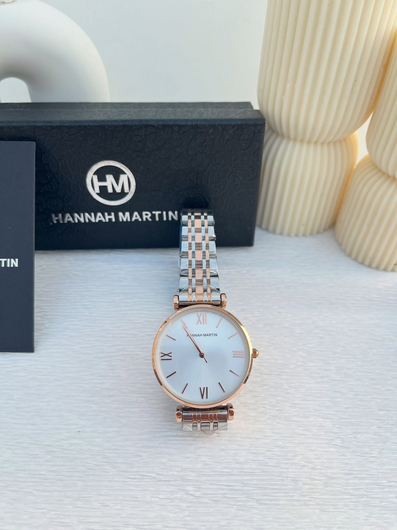 Montre HANNAH MARTIN mélange argenté et rose gold cadran rond