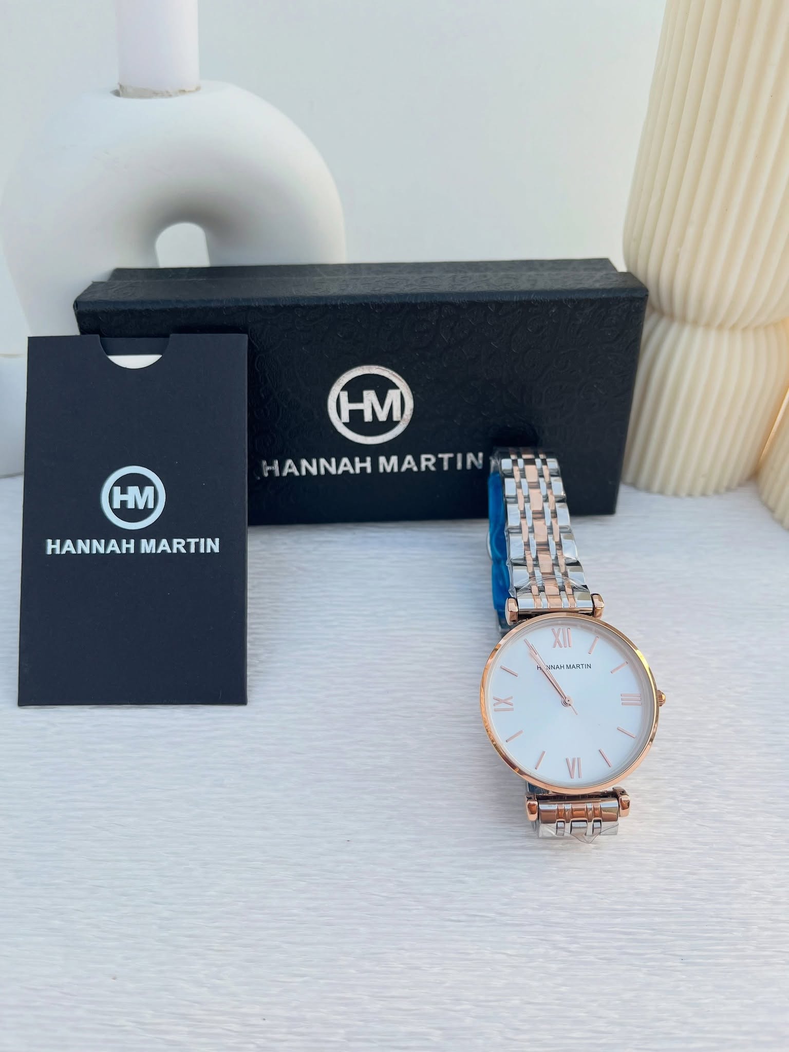 Montre HANNAH MARTIN mélange argenté et rose gold cadran rond