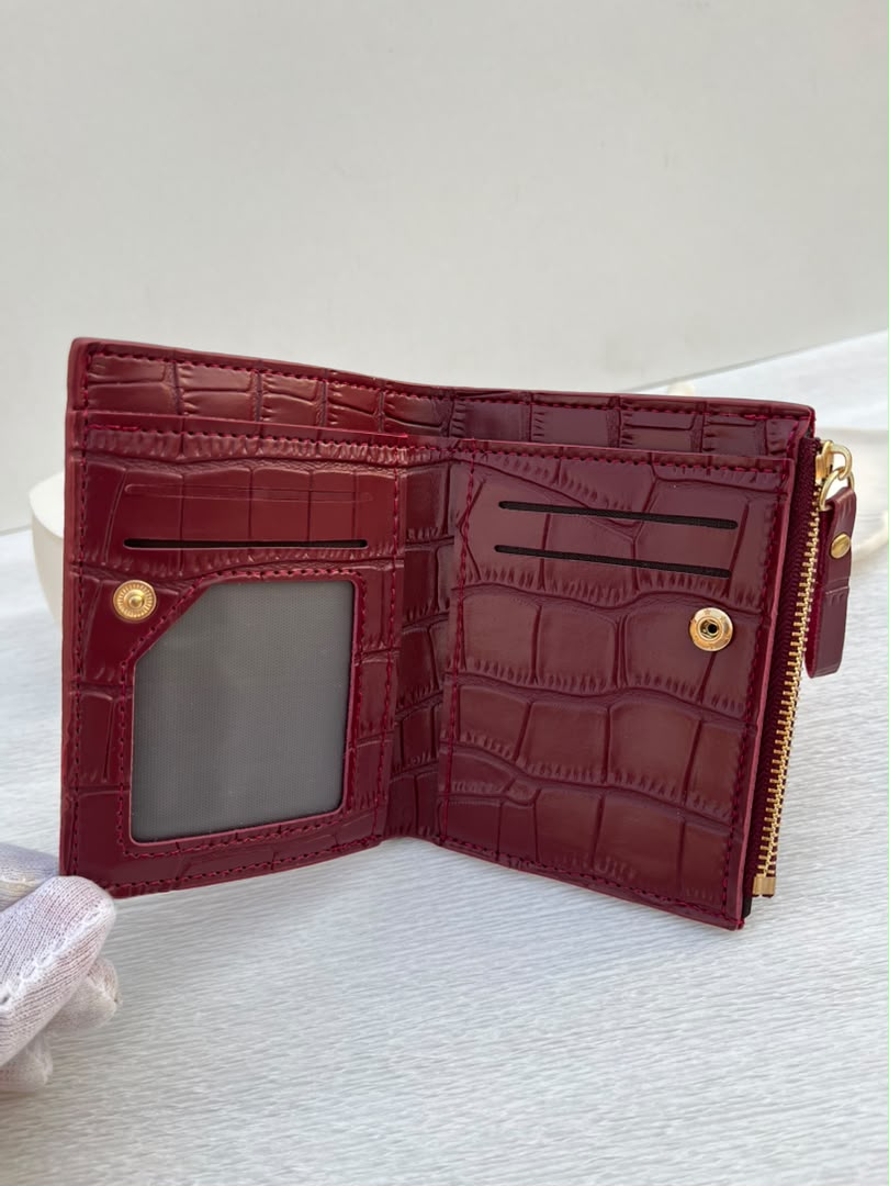 Portefeuille Compact "Croco Chic" Bordeaux