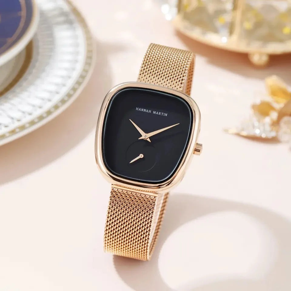 montre Hannah Martin rose gold cadran géométrique fond noir