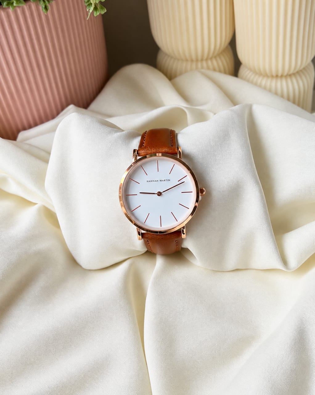 montre Hannah Martin en cuir bracelet marron & noir
