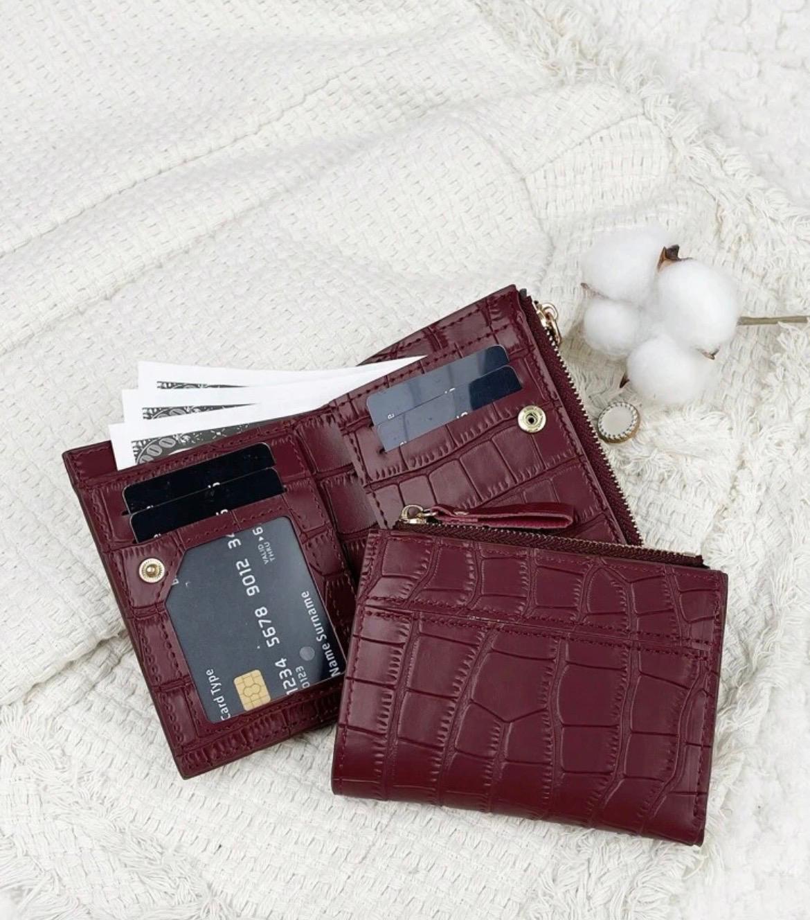 Portefeuille Compact "Croco Chic" Bordeaux