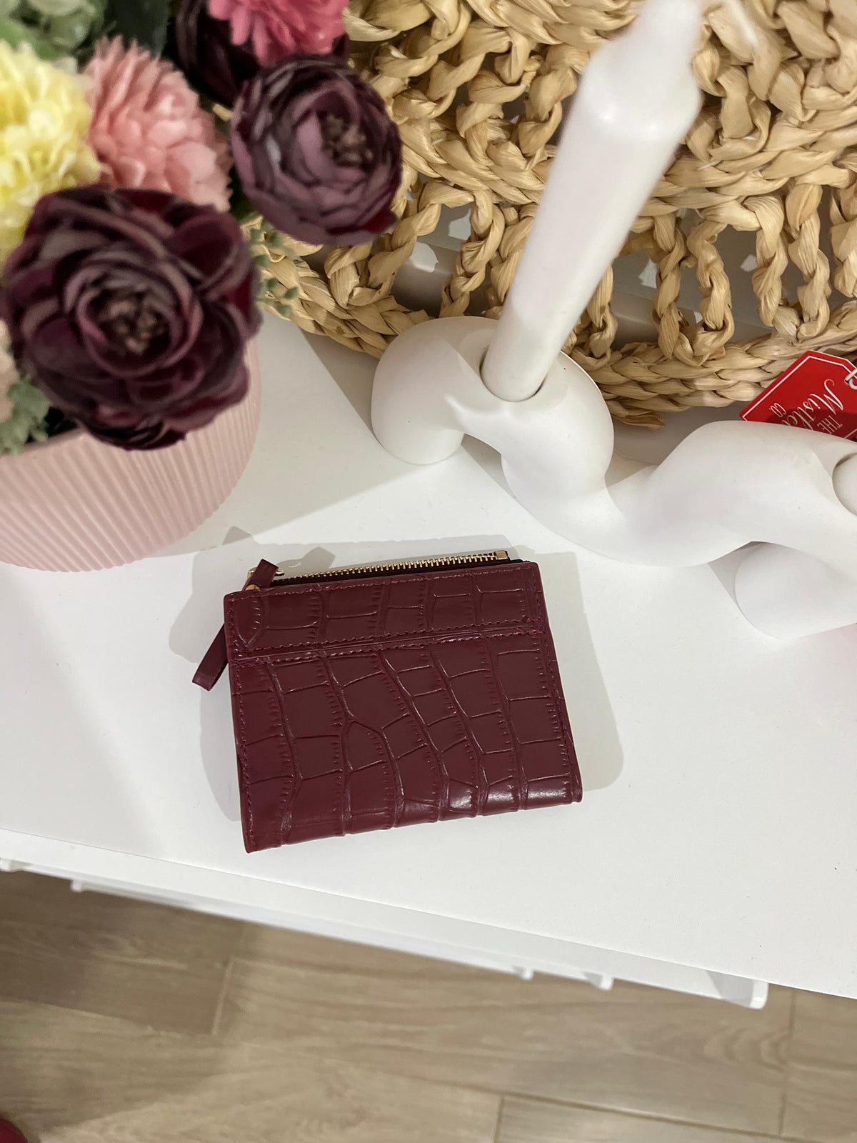 Portefeuille Compact "Croco Chic" Bordeaux