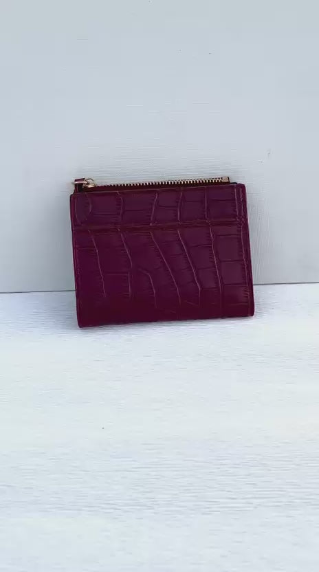 Portefeuille Compact "Croco Chic" Bordeaux